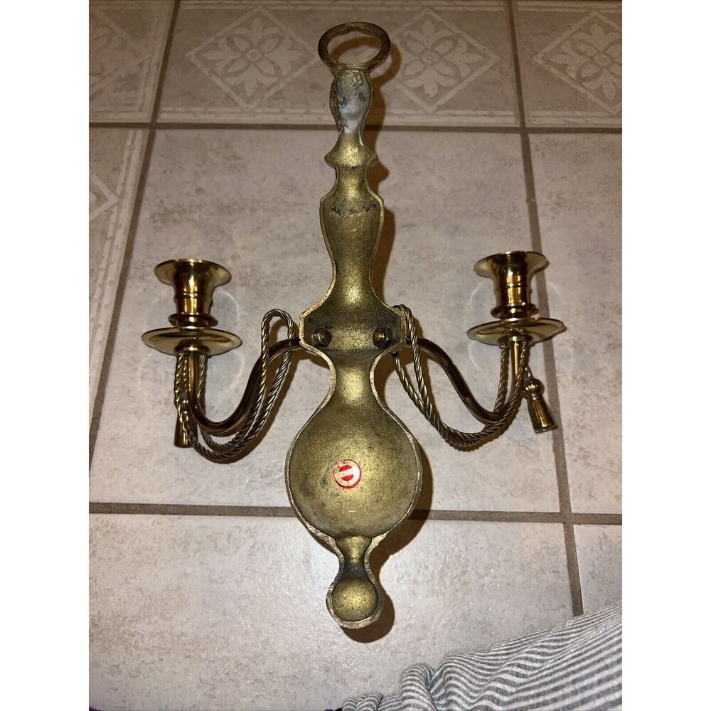VINTAGE PAIR OF SOLID BRASS GEORGIAN STYLE SCONCES 13in. Made In India - Picture 15 of 16